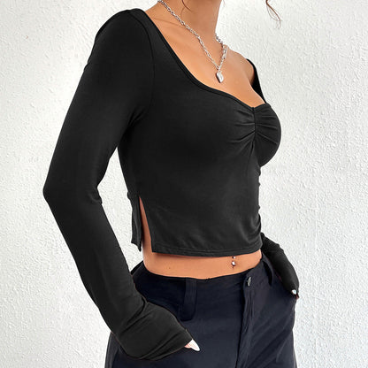 Damen Langarm Crop- Raffungseffekt Norvielle