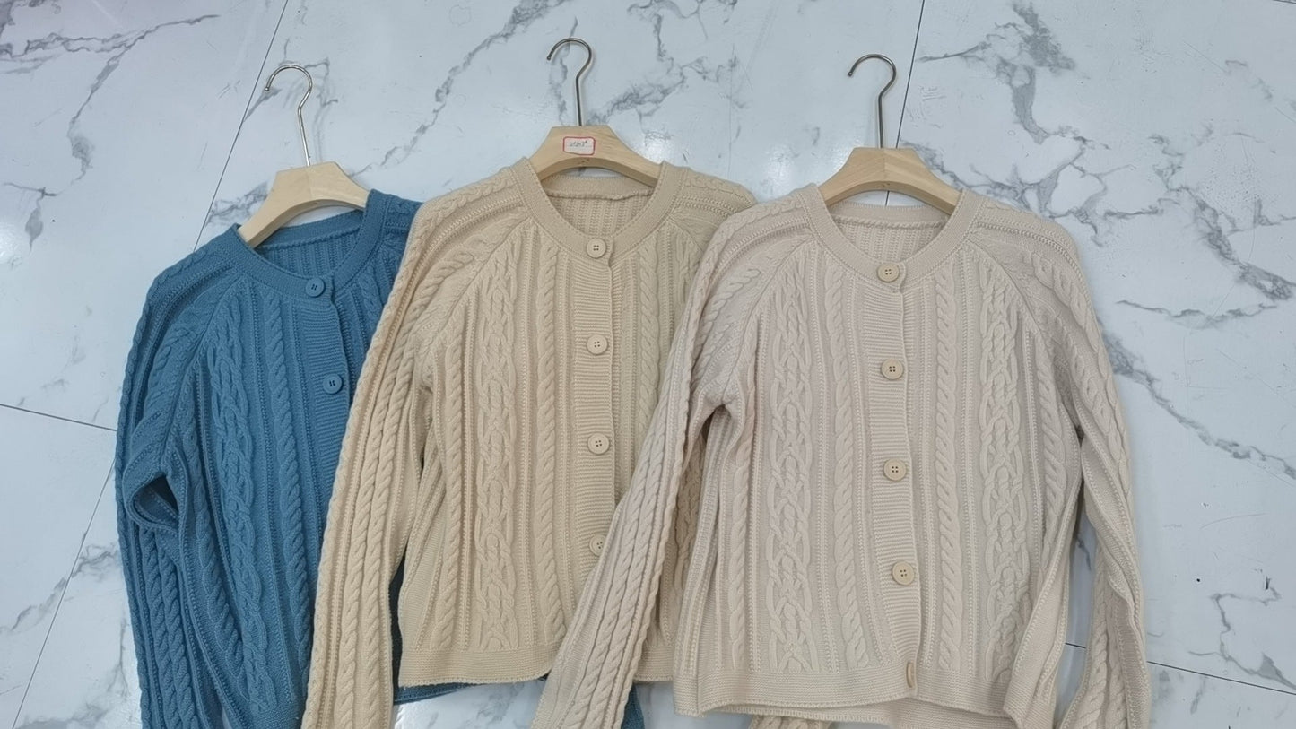Damen Grobstrickjacke Zopfmuster Breite Ärmel Norvielle