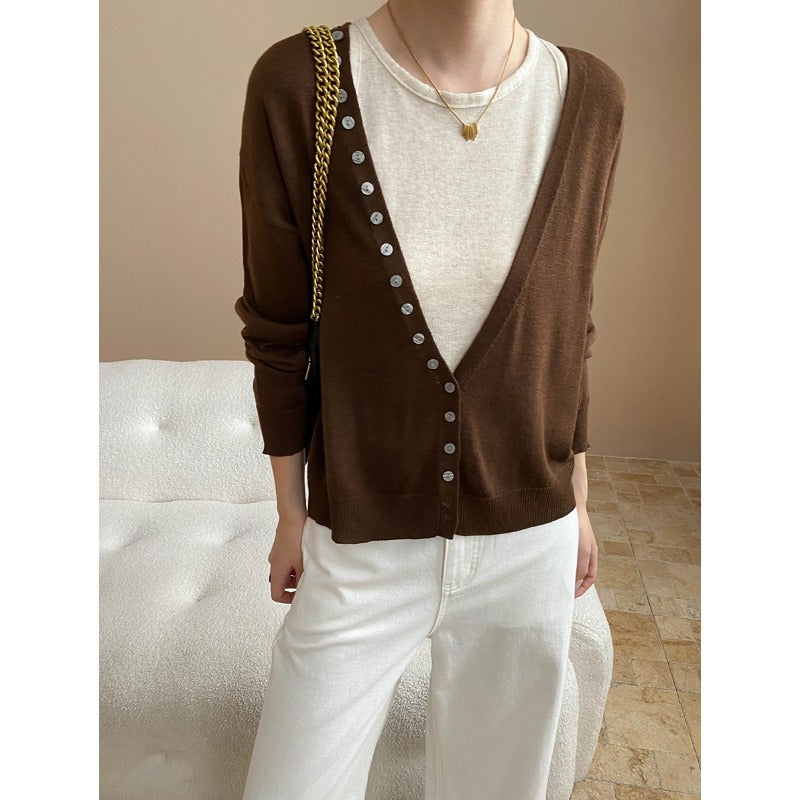 Damen Langarm-Cardigan mit Knöpfen Norvielle Lässig - Norvielle