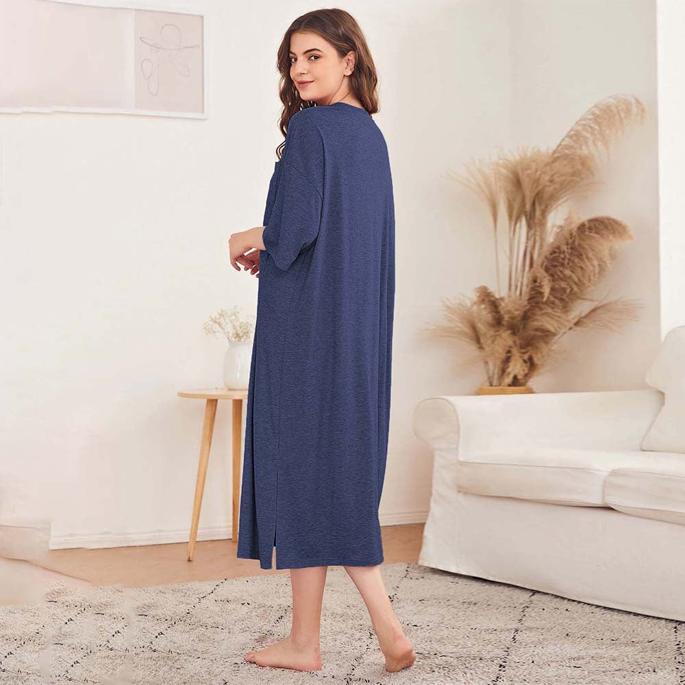 Damen Nachtkleid Lässig mit Schlitzen und Brusttasche