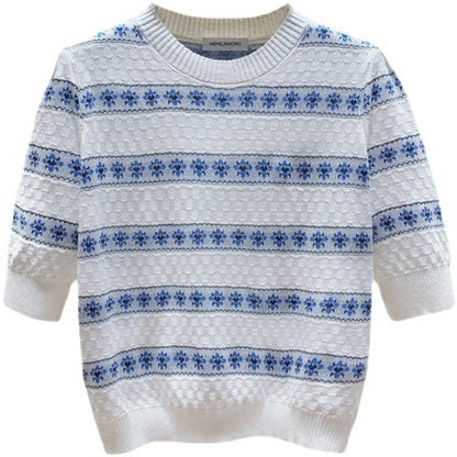Damen Pullover Baumwolle Strukturiertes Muster Floral Norvielle