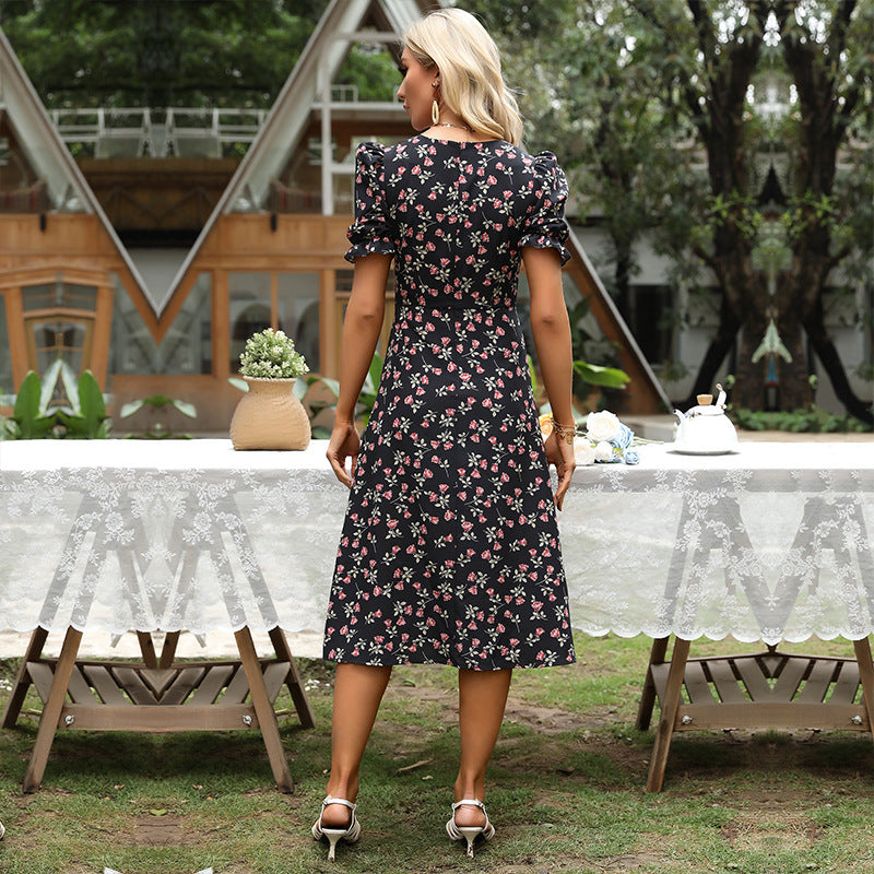 Damen Midikleid Florales Design Voluminöse Ärmel Norvielle