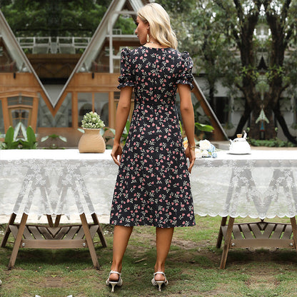 Damen Midikleid Florales Design Voluminöse Ärmel Norvielle
