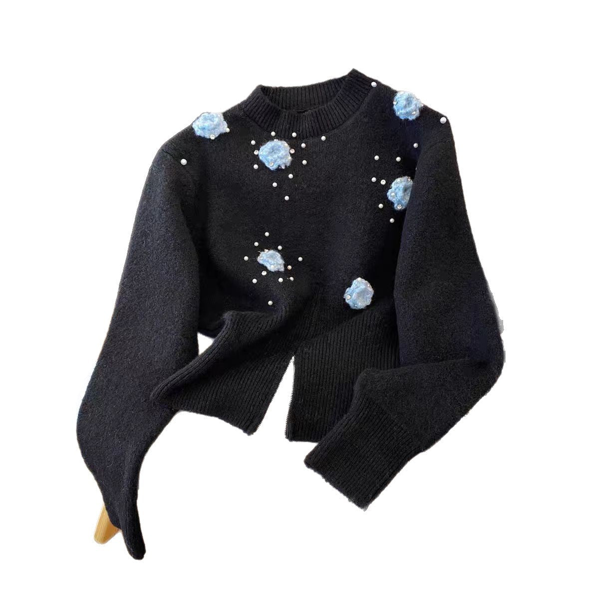 Damen Pullover Strukturiertes Blumendesign Perlenverzierungen