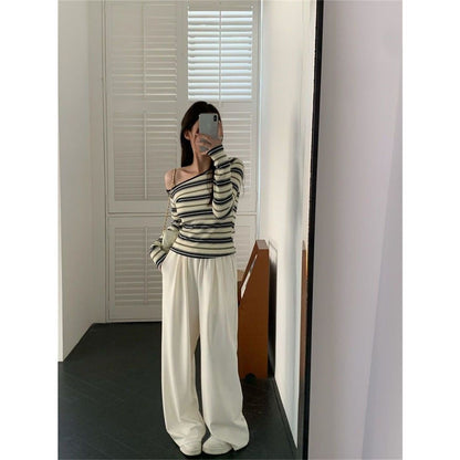 Damen Langarmshirt Off-Shoulder Maritimes Streifenmuster Norvielle