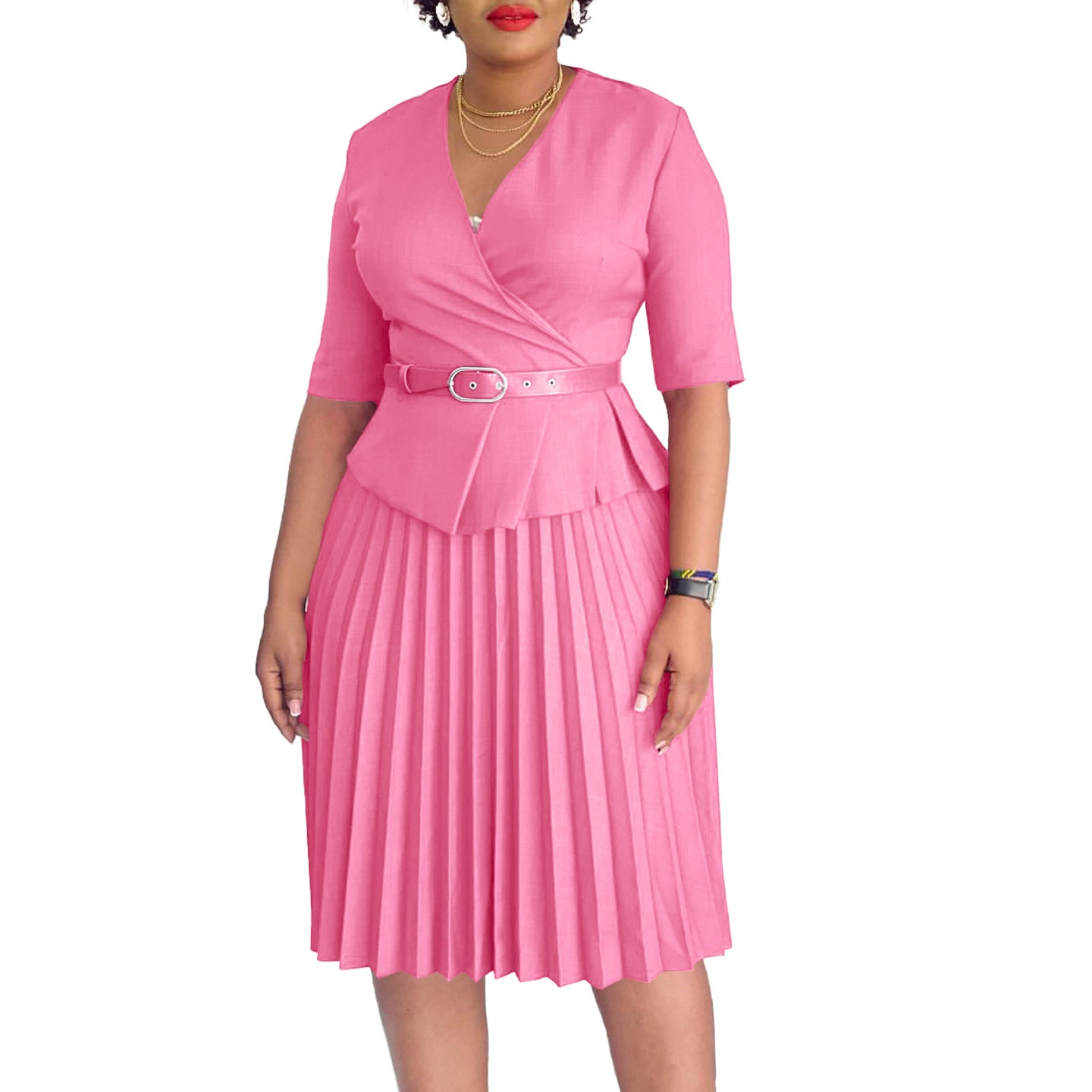 Damen Faltendes Kleid Tailliert Abnehmbarer Gürtel