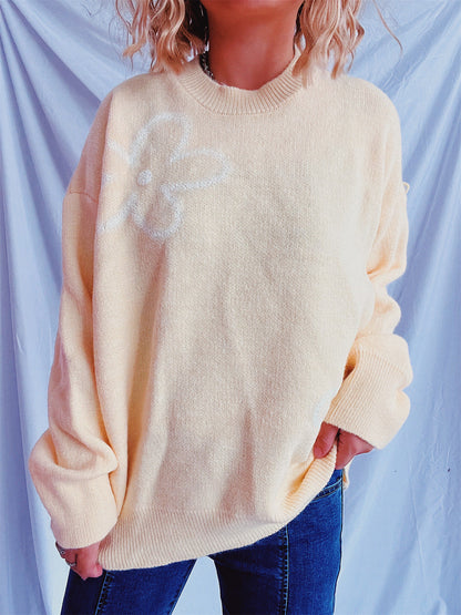Damen Strickpullover Oversized Floralmuster Norvielle