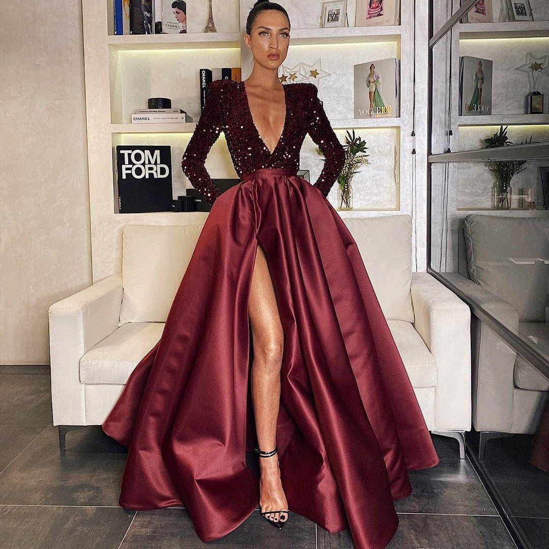 Damen Abendkleid V-Ausschnitt Hochgeschnitten Norvielle - Norvielle
