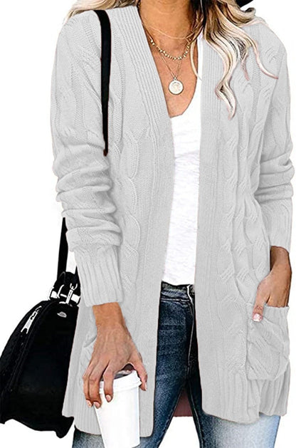 Damen Strickjacke Kabelmuster Offene Taschen Norvielle