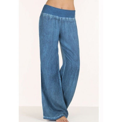 Damenweite Fließende Hose Elastischer Bund Denim-Look