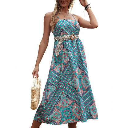 Damen Maxikleid Boho-Muster Verstellbare Träger Norvielle
