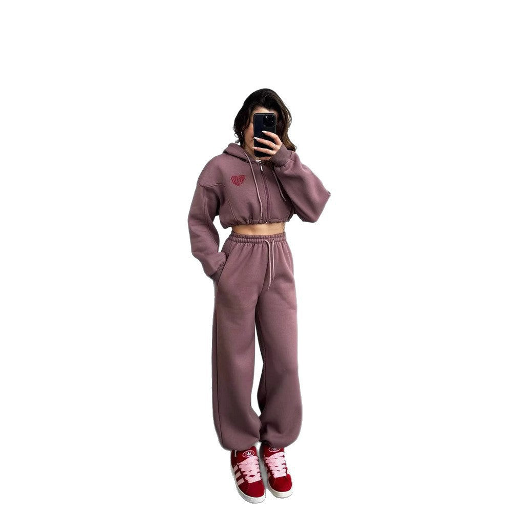 Damen Hoodie Set Cropped Sweatpants Norvielle