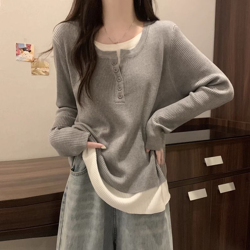 Damen Langarm-Pullover mit Knopfleiste Norvielle - Norvielle