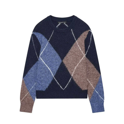 Damen Grobstrickpullover Rautenmuster Norvielle