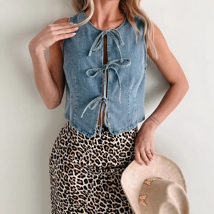 Damen Jeansweste Schnürdesign