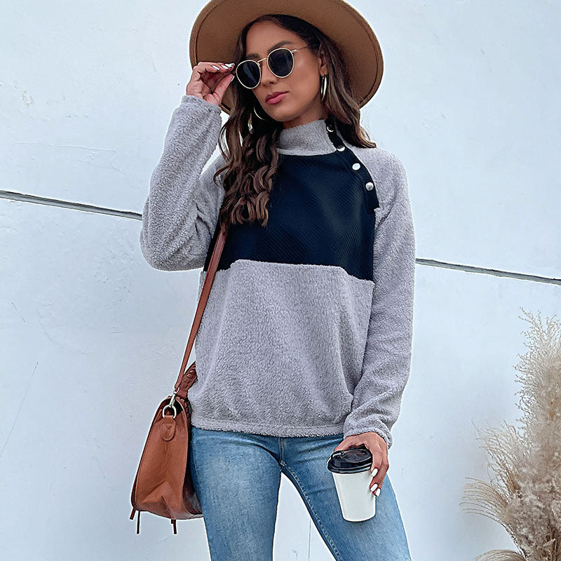 Damen Stehkragenpullover Strukturiertes Design Knopfdetail Norvielle - Norvielle