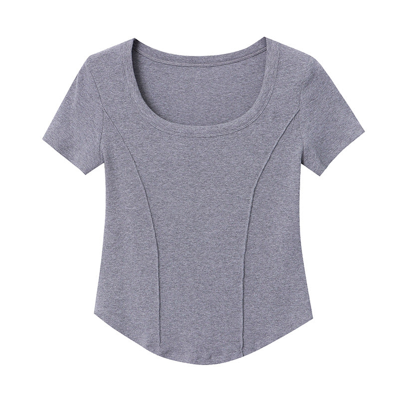 Damen Ripp-T-Shirt Rundhalsausschnitt Figurbetont