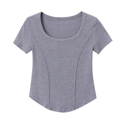 Damen Ripp-T-Shirt Rundhalsausschnitt Figurbetont