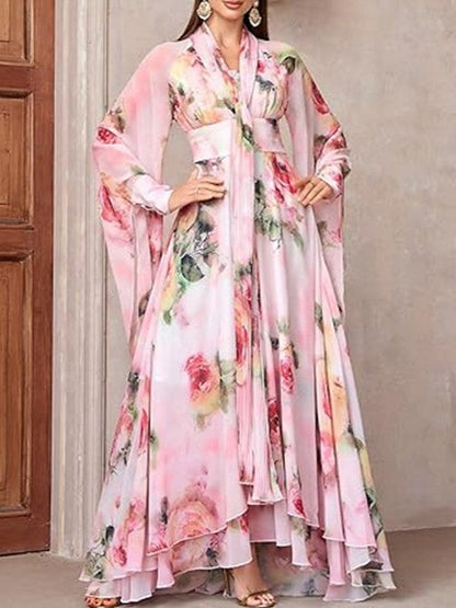 Damen Maxikleid Florales Design mit Volants