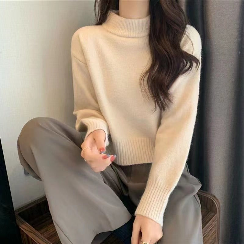Damen Rollkragenpullover locker Strick Beige