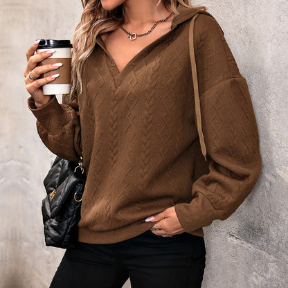 Damen Hoodie Strukturiert V-Ausschnitt Bequem Norvielle
