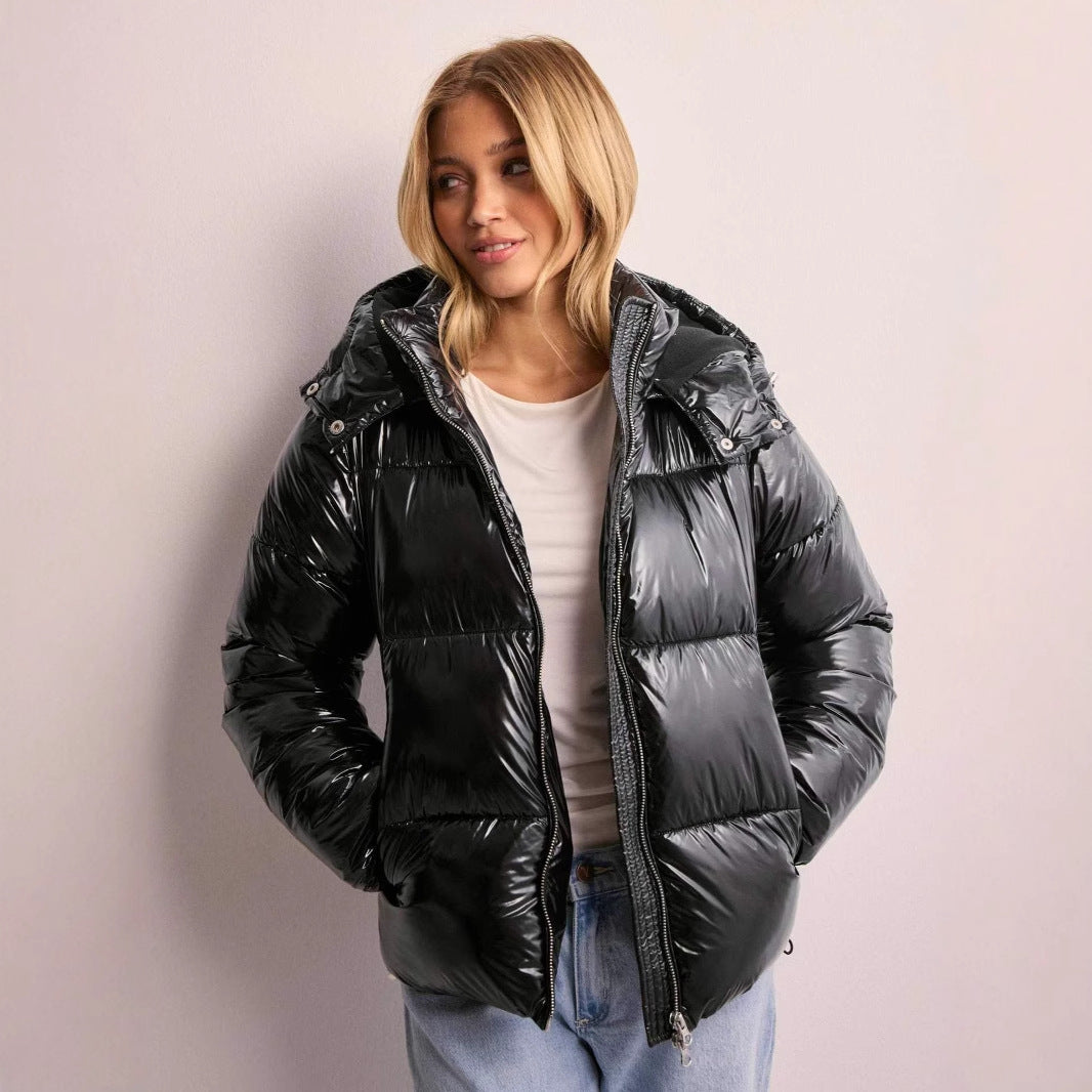 Damen Steppjacke Schwarz Kapuze Warm - Norvielle
