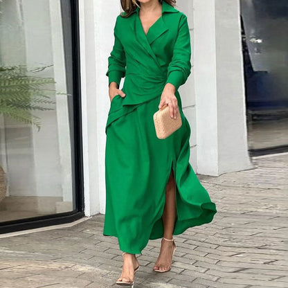 Damen Wickelkleid Tailliert Langer Ärmel Norvielle