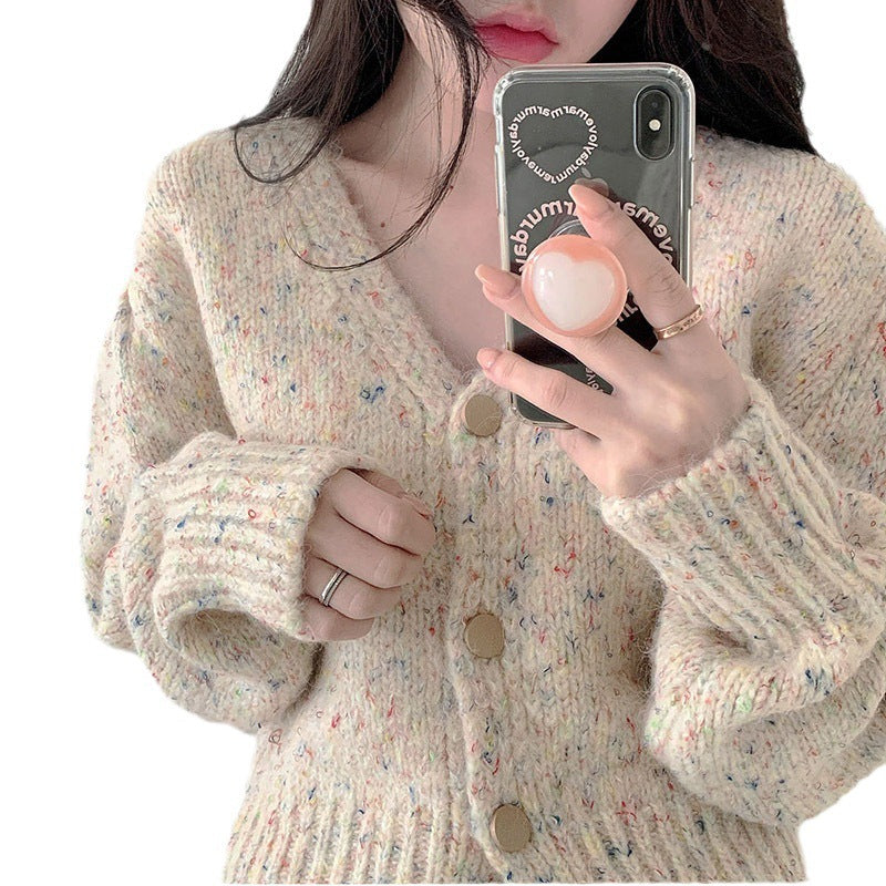 Damen Grobstrick Cardigan V-Ausschnitt Knöpfe Norvielle