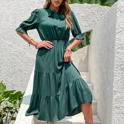 Damen Midi-Kleid mit Krawatte und Rüschensäumen - Norvielle