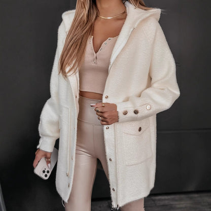 Damen Fleecejacke Mit Kapuze Und Taschen Kuschelig Grau - Norvielle