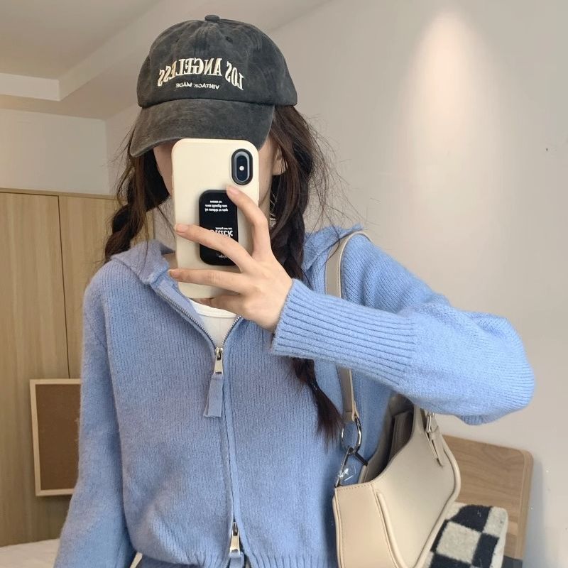 Damen Strickjacke Mit Hoodie Reißverschluss Leicht Norvielle