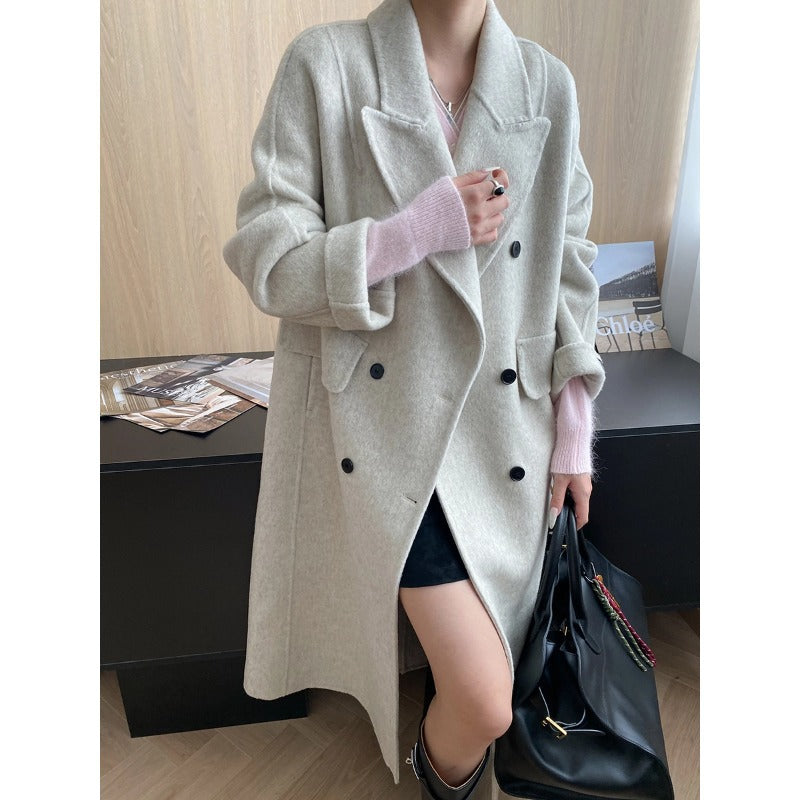 Damen Oversized-Mantel Doppelter Knopfleiste Taschen Norvielle