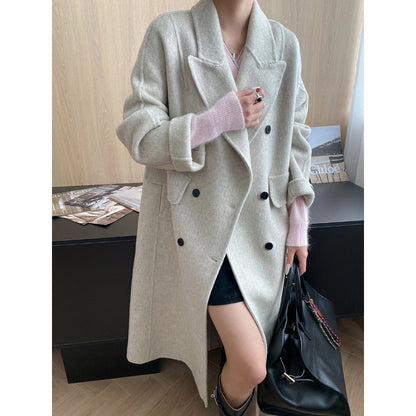Damen Oversized-Mantel Doppelter Knopfleiste Taschen Norvielle
