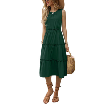 Damen Maxikleid Rüschendetails Elastischer Taillenzug