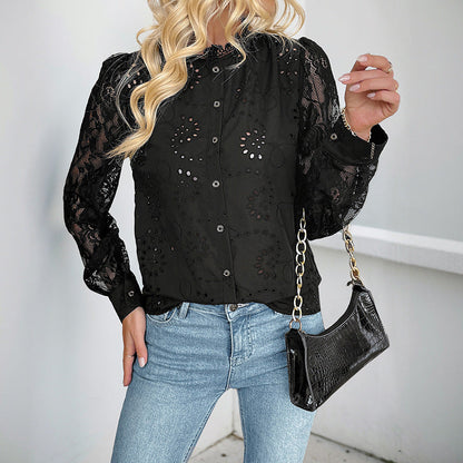 Damen Bluse Lochmuster Rüschen Norvielle - Norvielle