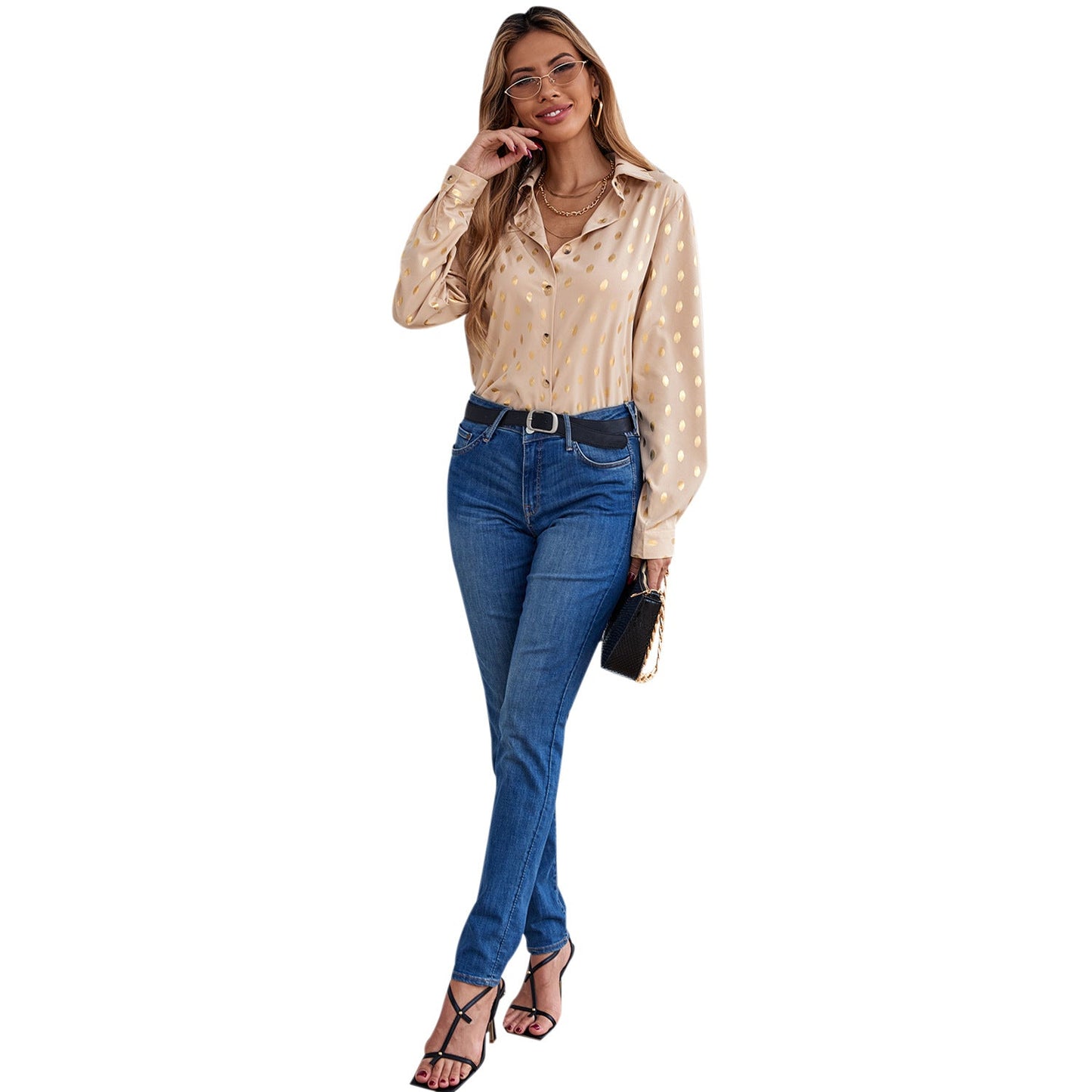 Damen Bluse Metallic-Druck Glanzfinish Norvielle