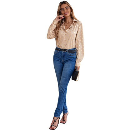 Damen Bluse Metallic-Druck Glanzfinish Norvielle