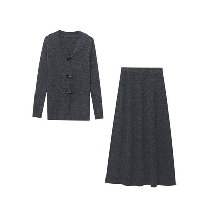 Damen Long-Strickkleid mit Knöpfen Norvielle Elegantes Langkleid