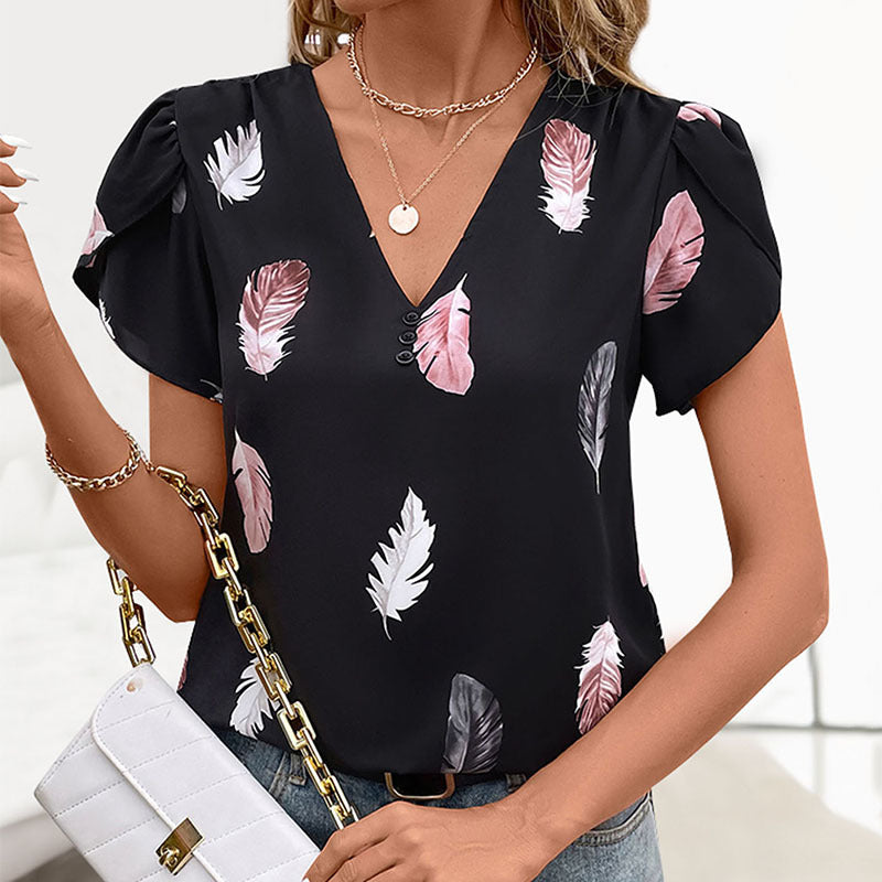 Damen Bluse Floralmuster Dekorativ Knöpfe