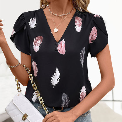 Damen Bluse Floralmuster Dekorativ Knöpfe