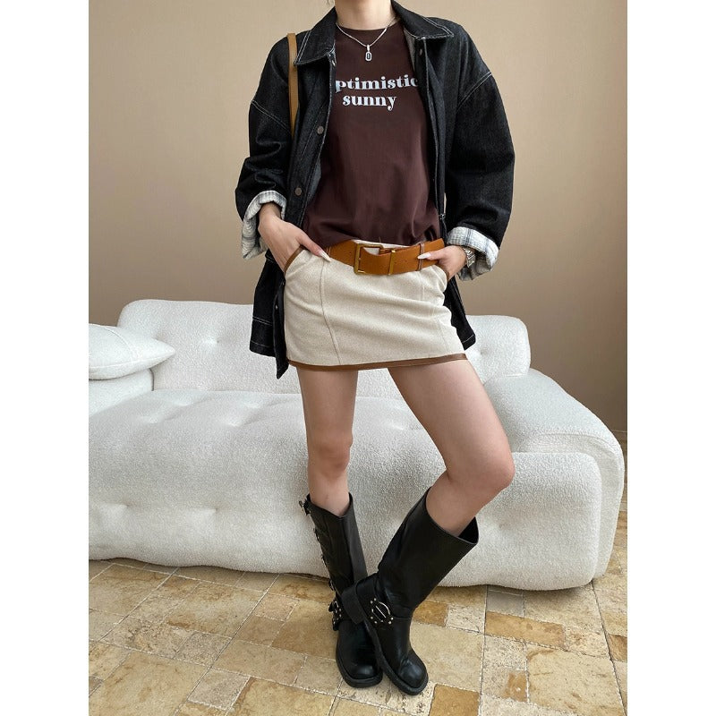 Damen Jeansjacke Vintage-Stil mit Taschen und Druckknöpfen