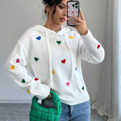 Damen Hoodie Kapuze Bunt Herzdesign