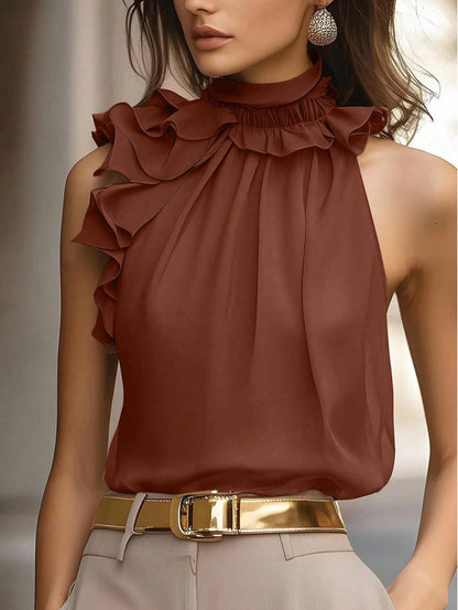 Damen Bluse Rüschendetails Hochgeschlossener Kragen Elegantes Design