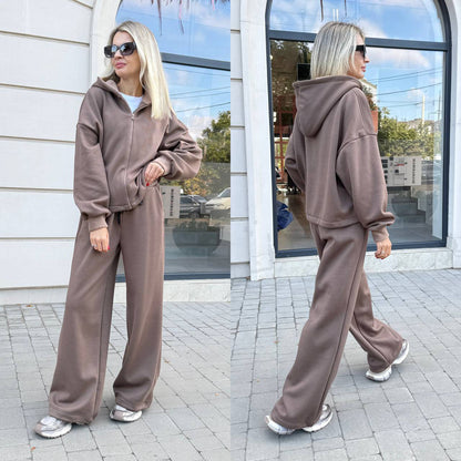 Damen Sportliches Lounge-Set Hoodie Weites Design Beige