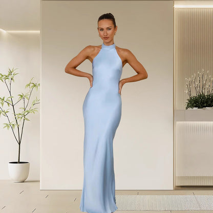 Damen Satin Maxikleid Hochkragen Körpernah Norvielle