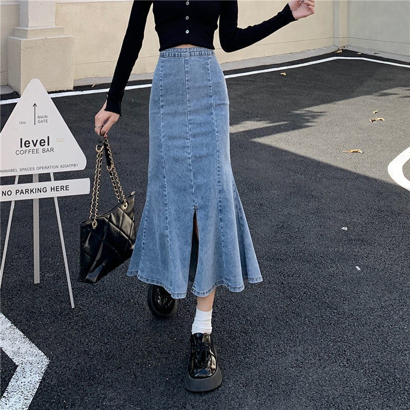 Damen Flared Denimrock Hochschlitz Norvielle - Norvielle