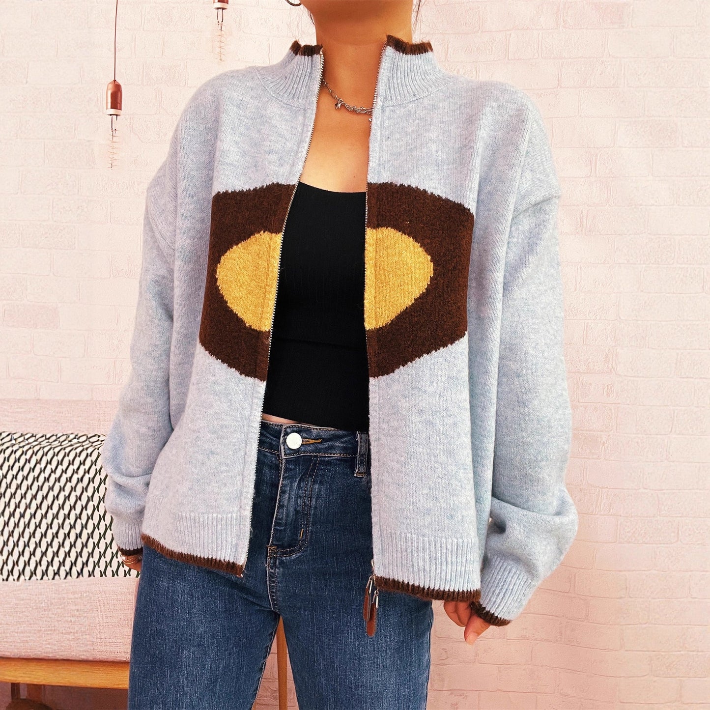Damen Strickpullover Reißverschluss Kuschel Norvielle