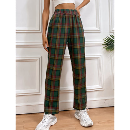 Damen Karohose Elastischer Bund Schmal Schwarz - Norvielle