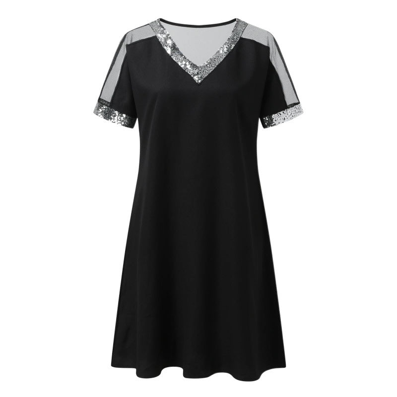 Damen Kleid mit transparenten Ärmeln und Glitzerverzierung