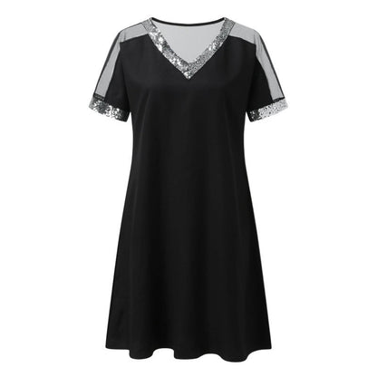 Damen Kleid mit transparenten Ärmeln und Glitzerverzierung